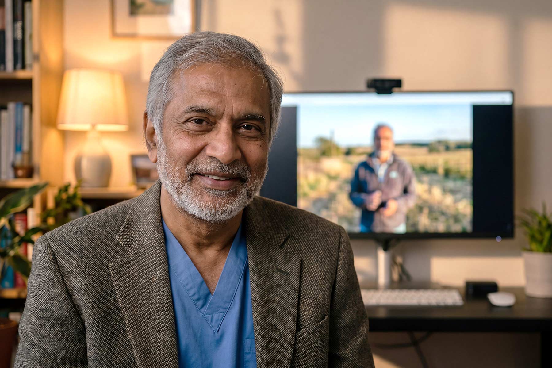 Man sitting on sofa at home on video session within the HOME platform.